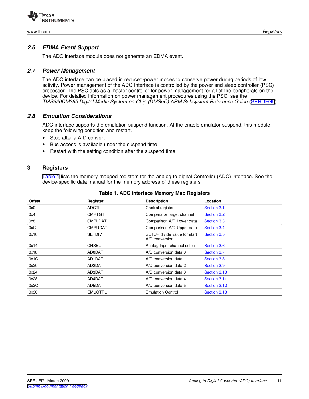 Texas Instruments TMS320DM36X manual Edma Event Support, Power Management, Emulation Considerations 