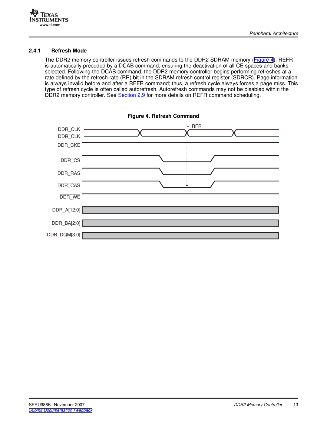 Texas Instruments TMS320DM643 manual Refresh Mode, Refresh Command 