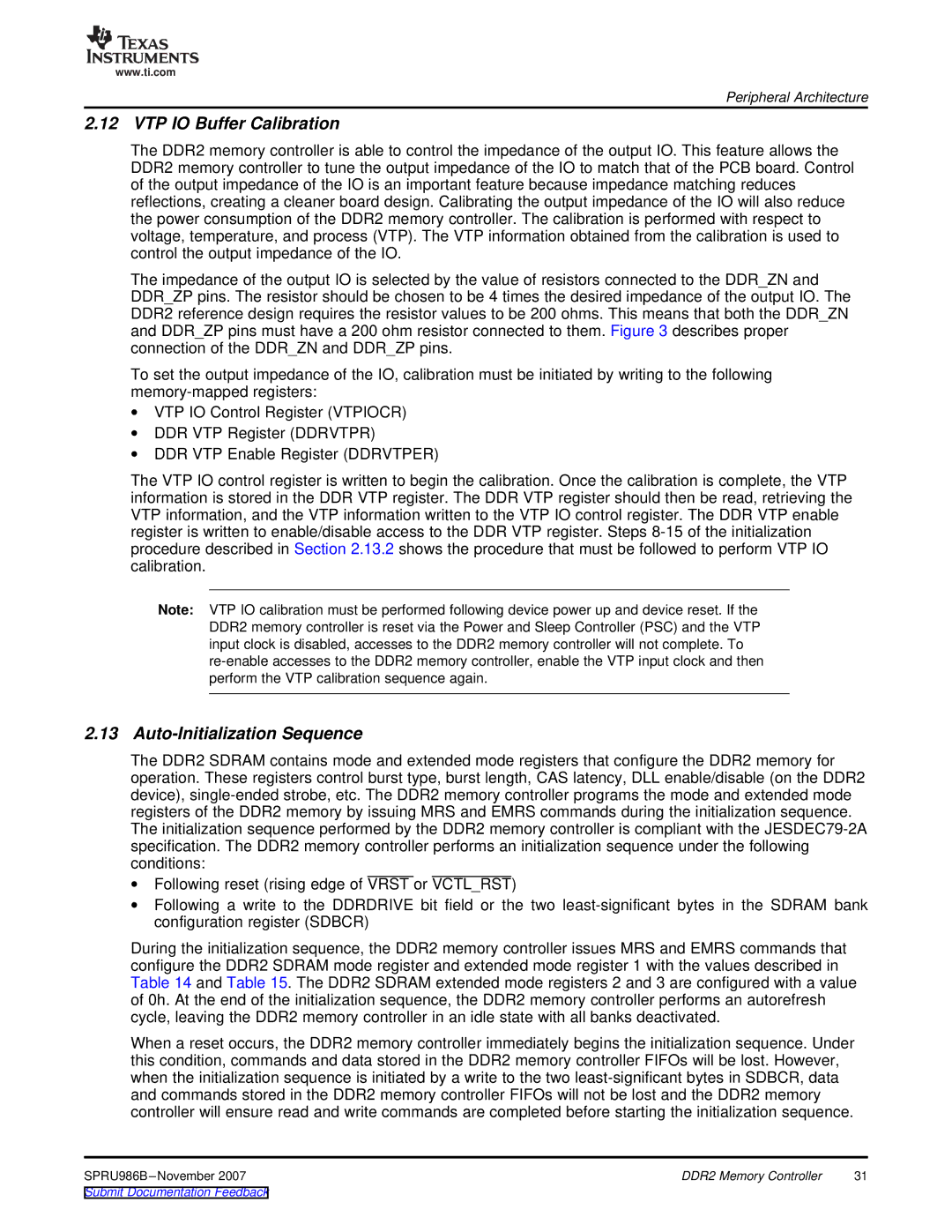 Texas Instruments TMS320DM643 manual VTP IO Buffer Calibration, Auto-Initialization Sequence 