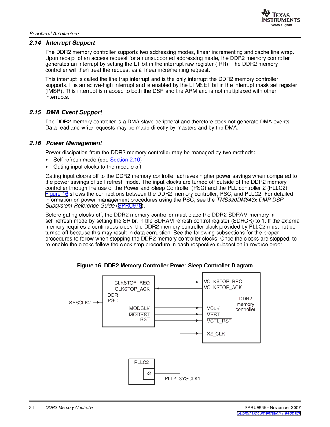 Texas Instruments TMS320DM643 manual Interrupt Support, DMA Event Support, Power Management 