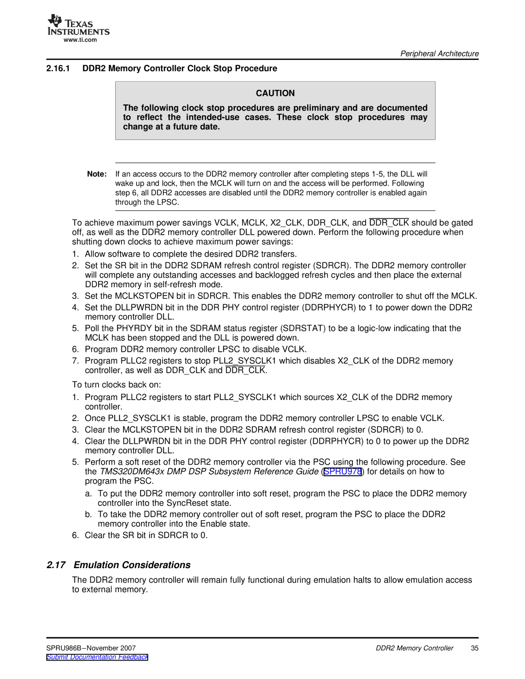 Texas Instruments TMS320DM643 manual Emulation Considerations 