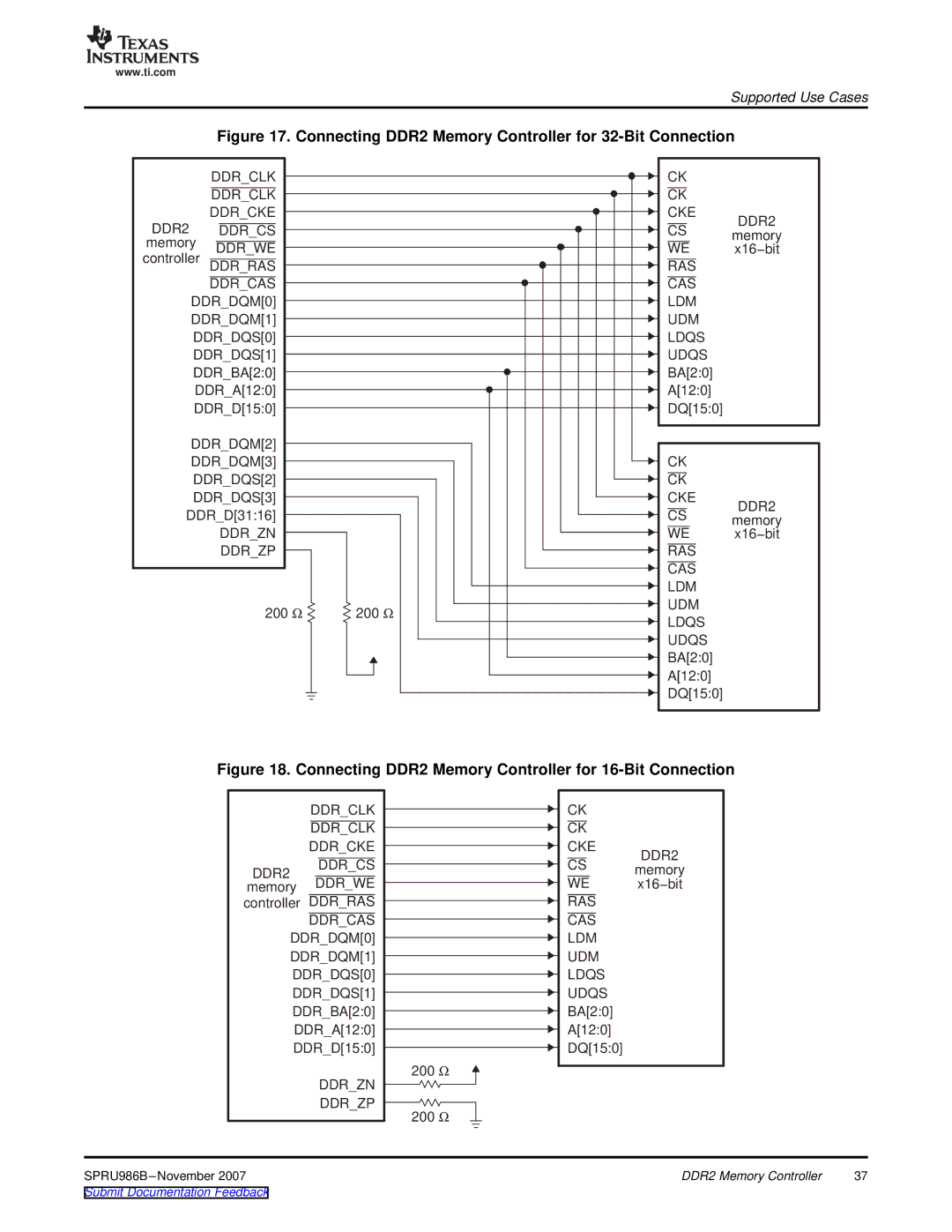 Texas Instruments TMS320DM643 manual Connecting DDR2 Memory Controller for 32-Bit Connection 