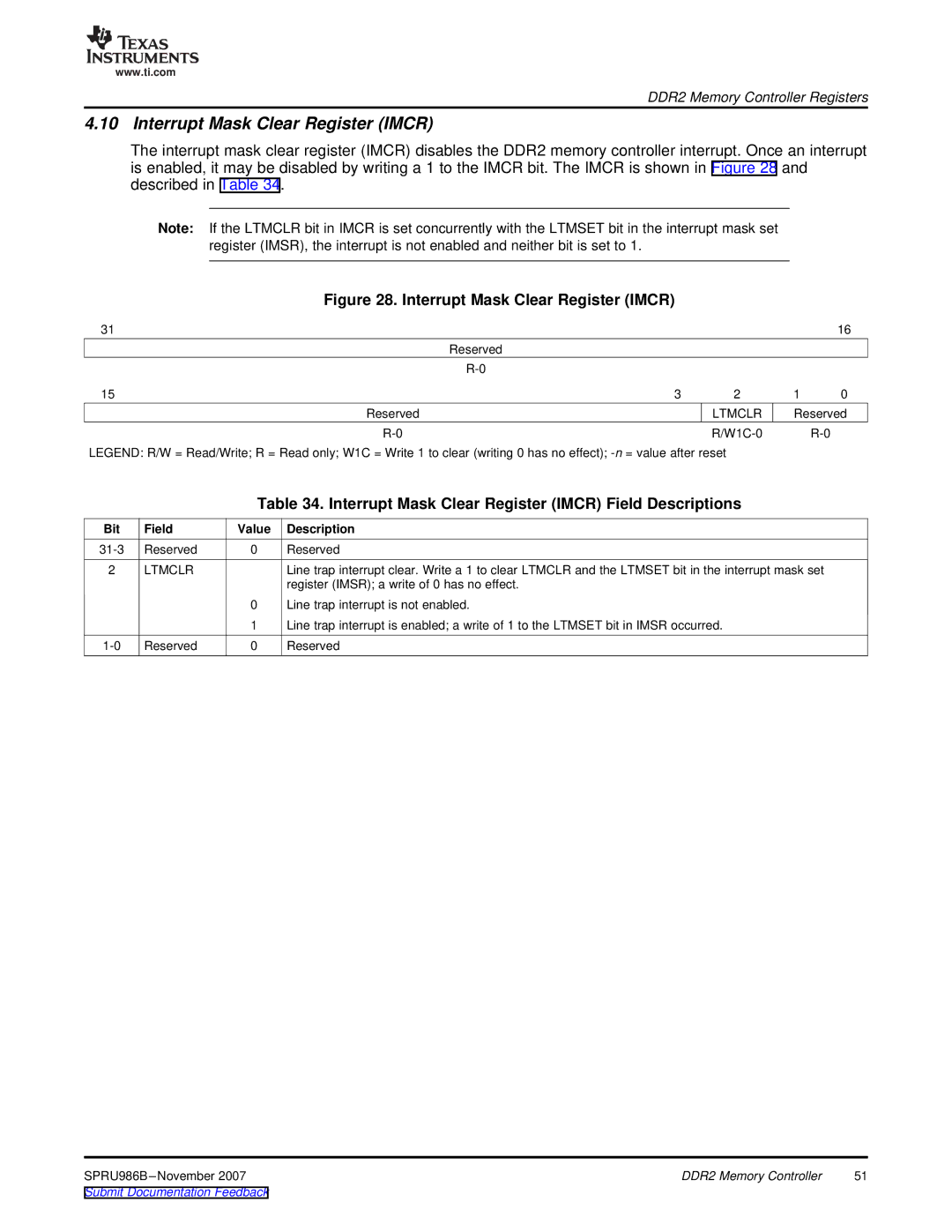 Texas Instruments TMS320DM643 manual Interrupt Mask Clear Register Imcr Field Descriptions 