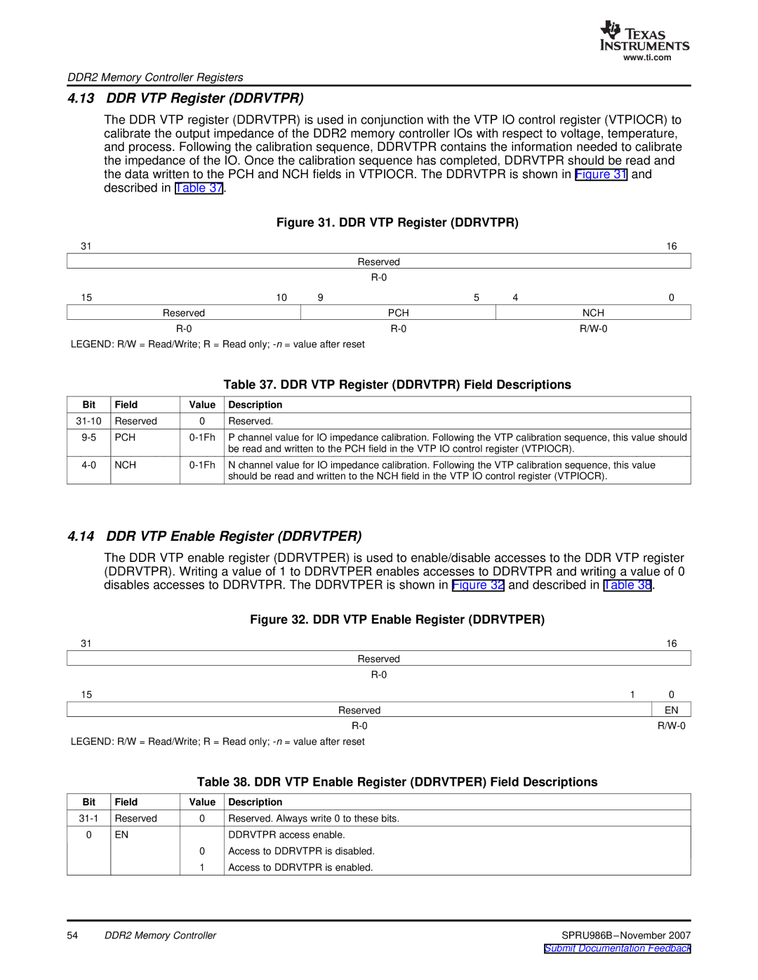 Texas Instruments TMS320DM643 manual DDR VTP Register Ddrvtpr, DDR VTP Enable Register Ddrvtper 