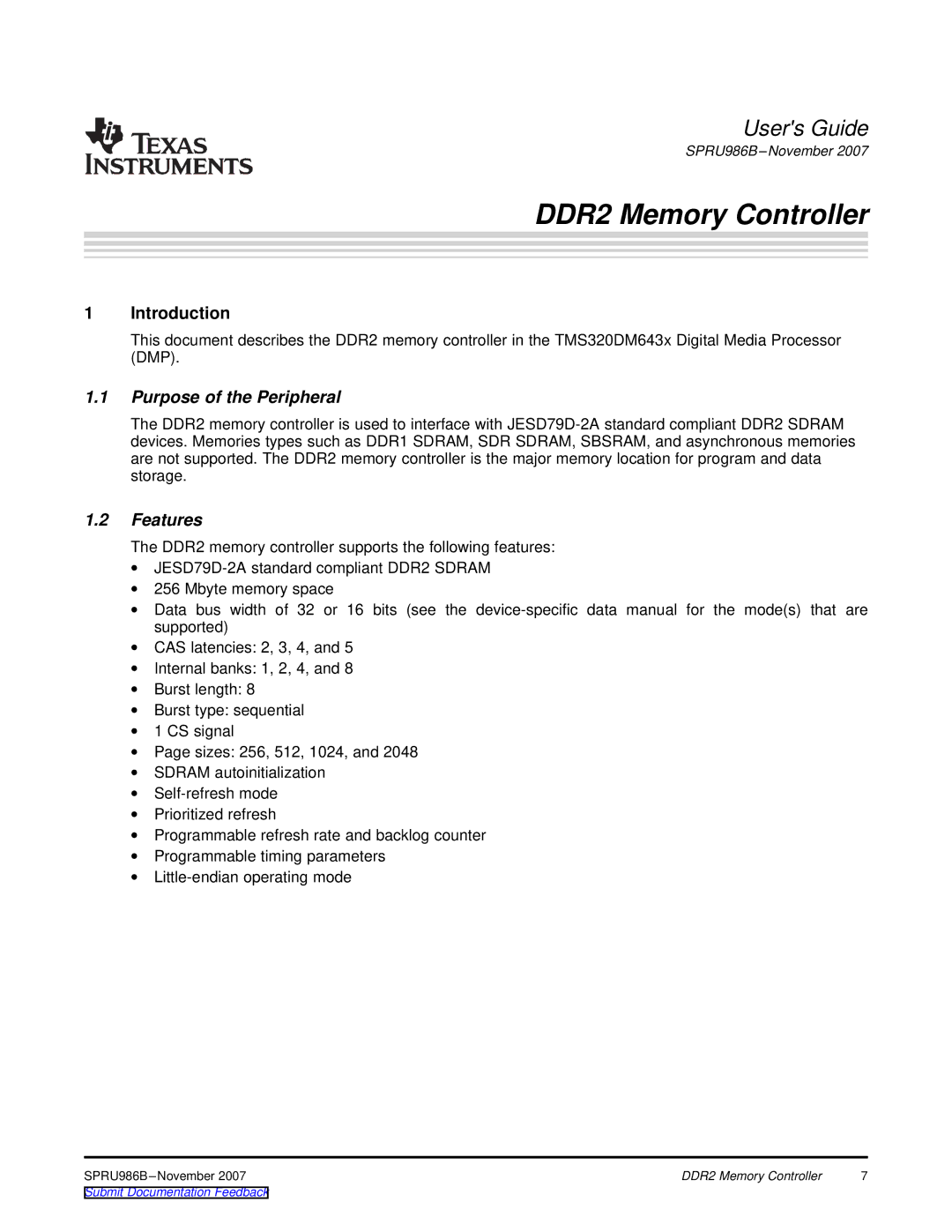 Texas Instruments TMS320DM643 manual Purpose of the Peripheral, Features 