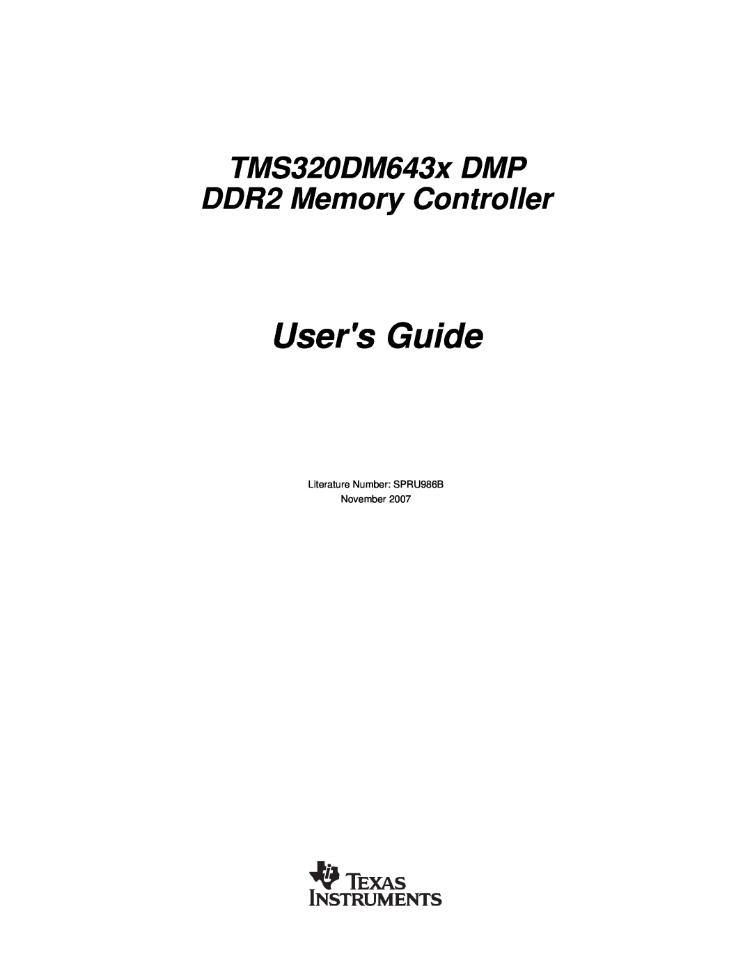 Texas Instruments manual Users Guide, TMS320DM643x DMP DDR2 Memory Controller 