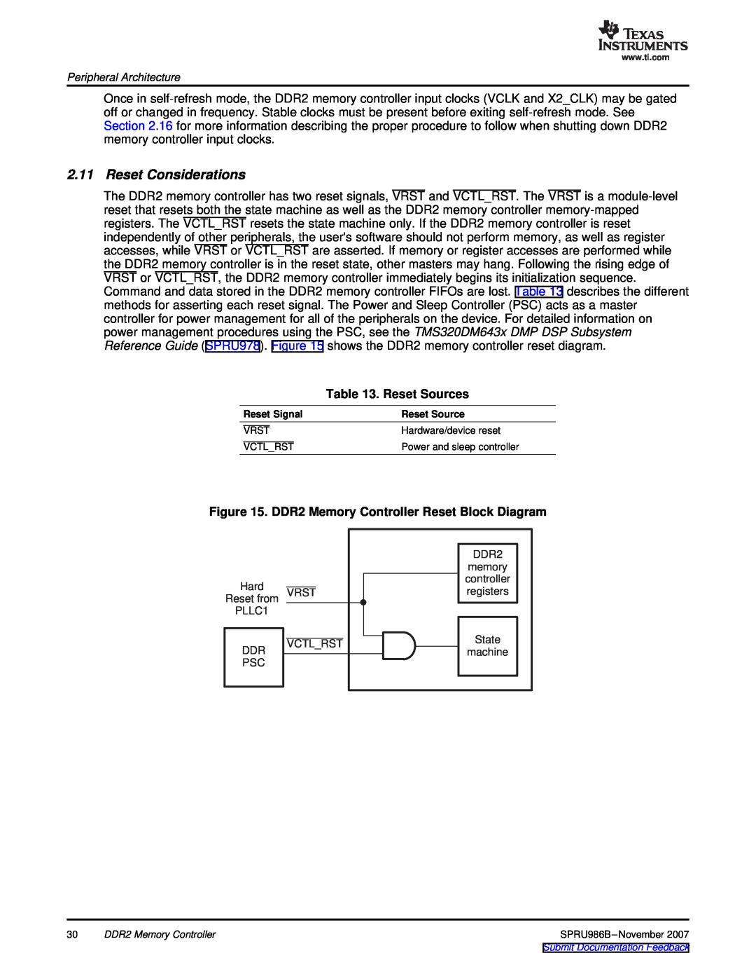Texas Instruments TMS320DM643 manual Reset Considerations, Reset Sources, DDR2 Memory Controller Reset Block Diagram 