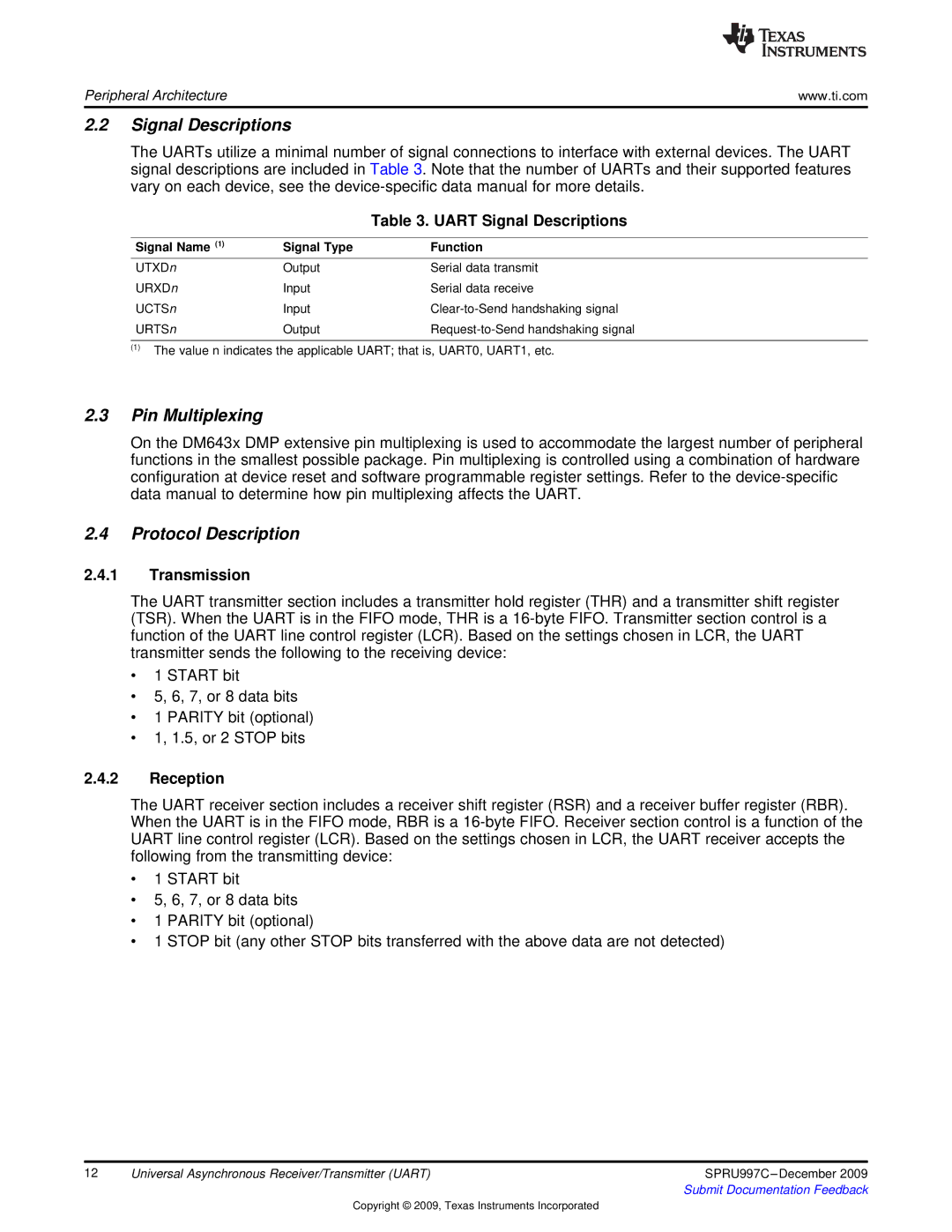 Texas Instruments TMS320DM643X DMP manual Signal Descriptions, Pin Multiplexing, Protocol Description 