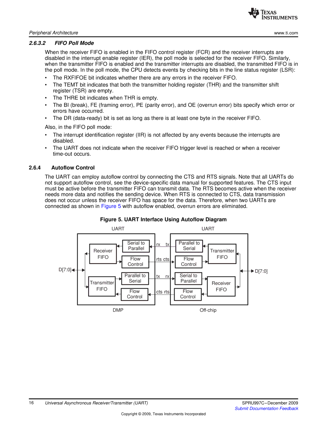 Texas Instruments TMS320DM643X DMP manual Autoflow Control, Uart Interface Using Autoflow Diagram 