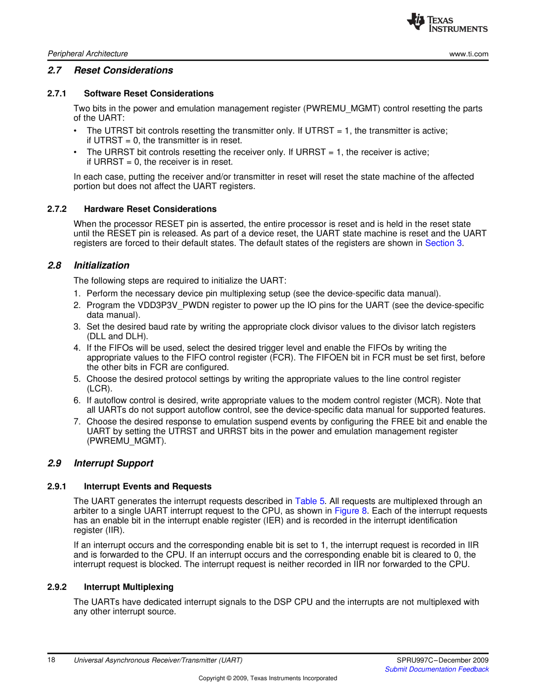 Texas Instruments TMS320DM643X DMP manual Reset Considerations, Initialization, Interrupt Support 