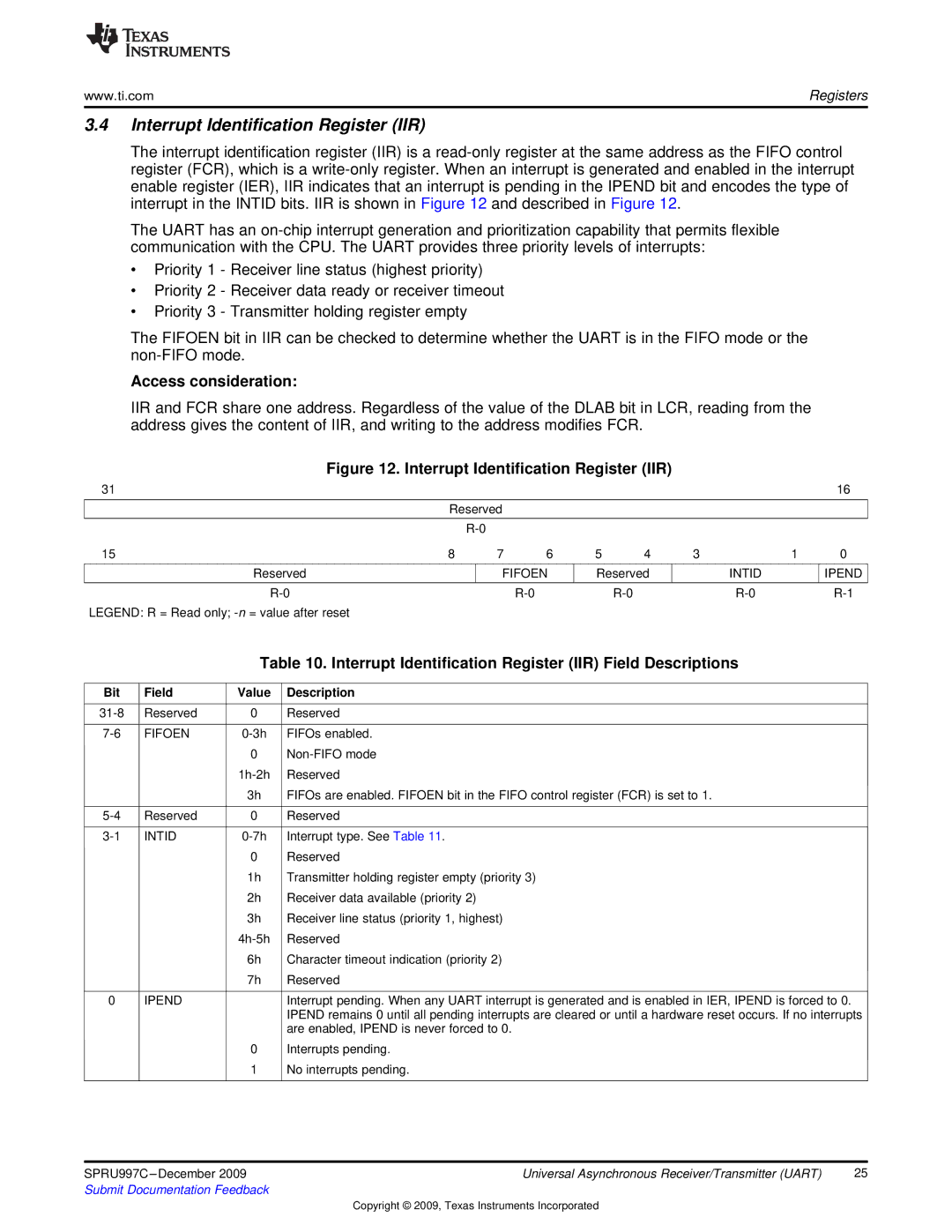 Texas Instruments TMS320DM643X DMP manual Interrupt Identification Register IIR, Access consideration 