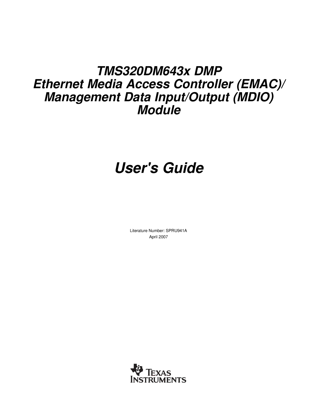 Texas Instruments TMS320DM643X DMP manual Users Guide 