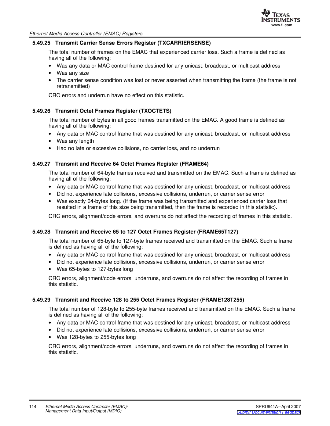 Texas Instruments TMS320DM643X DMP manual Transmit Carrier Sense Errors Register Txcarriersense 