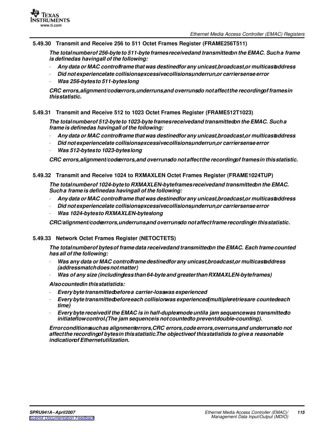 Texas Instruments TMS320DM643X DMP manual Network Octet Frames Register Netoctets 