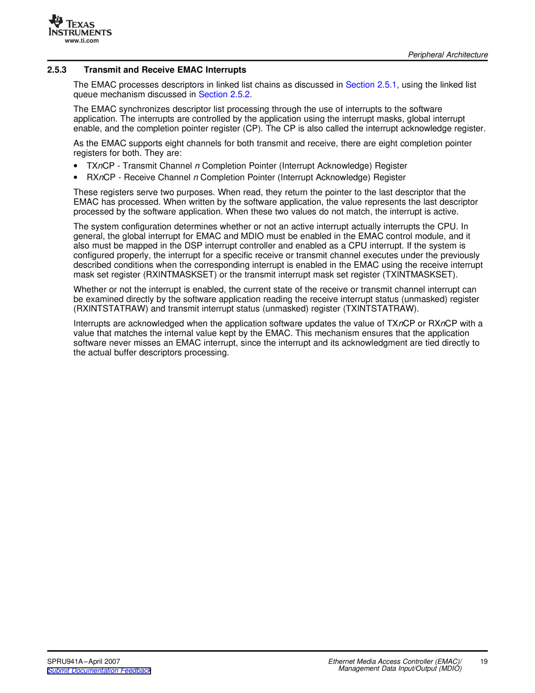Texas Instruments TMS320DM643X DMP manual Transmit and Receive Emac Interrupts 