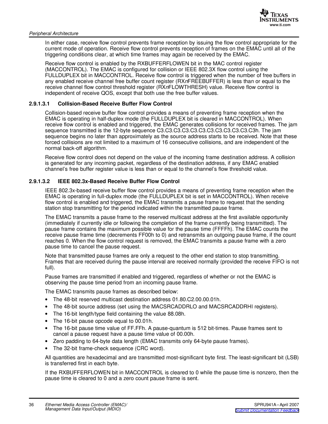 Texas Instruments TMS320DM643X DMP manual Collision-Based Receive Buffer Flow Control 