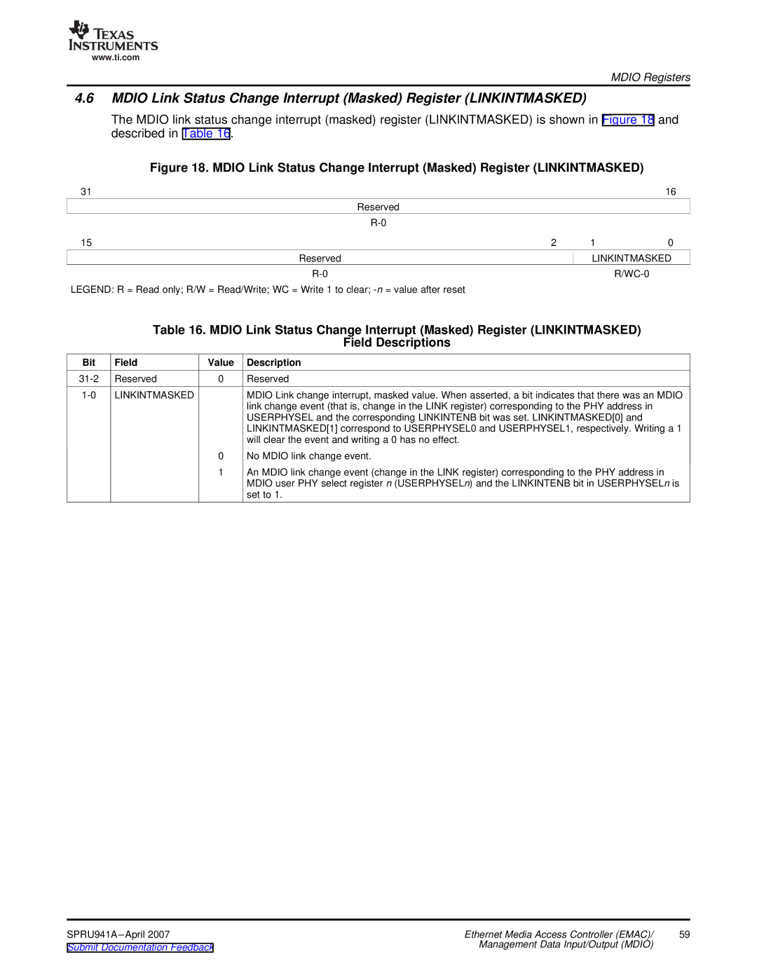 Texas Instruments TMS320DM643X DMP manual Will clear the event and writing a 0 has no effect 