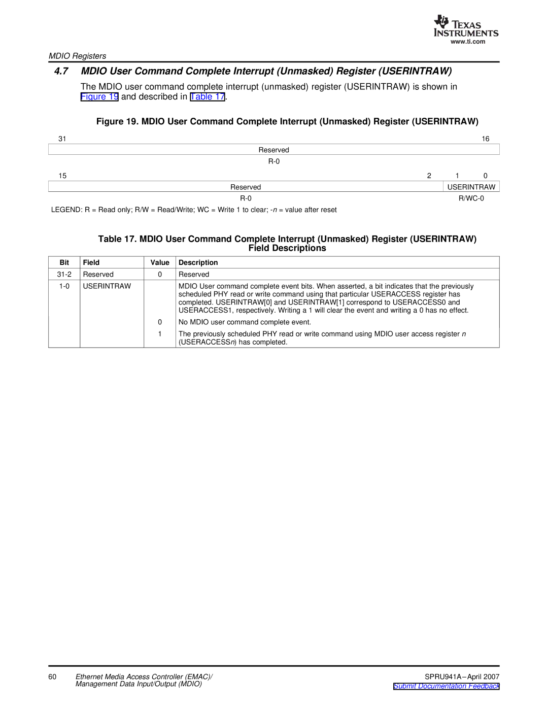 Texas Instruments TMS320DM643X DMP manual No Mdio user command complete event 