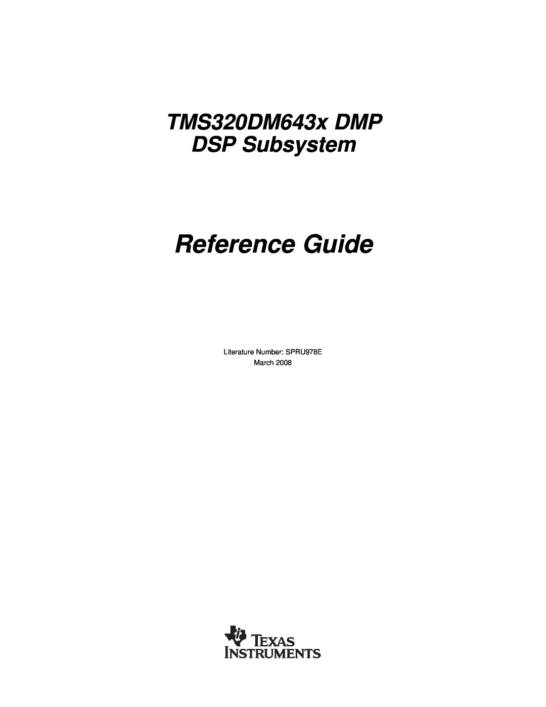 Texas Instruments manual Reference Guide, TMS320DM643x DMP DSP Subsystem 