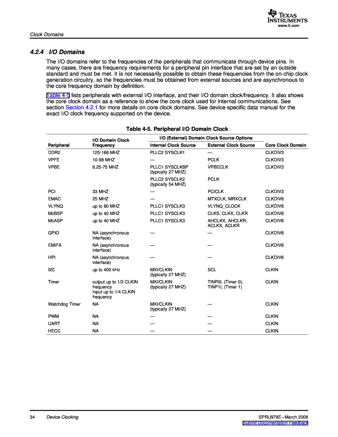 Texas Instruments TMS320DM643x manual 4.2.4 I/O Domains, 5. Peripheral I/O Domain Clock 