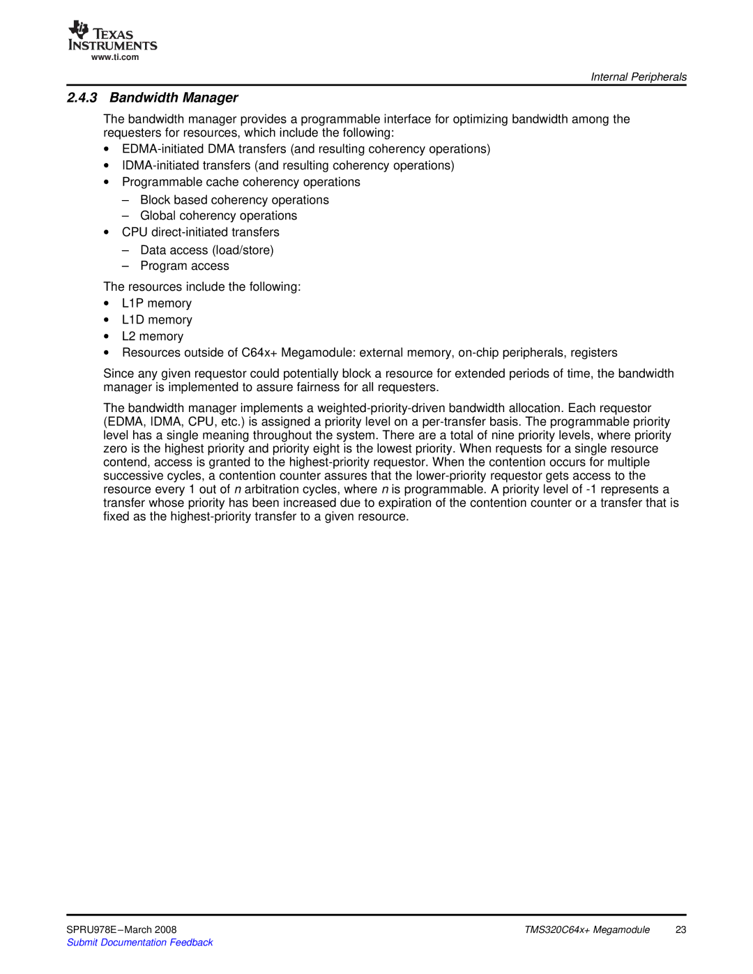 Texas Instruments TMS320DM643x manual Bandwidth Manager 