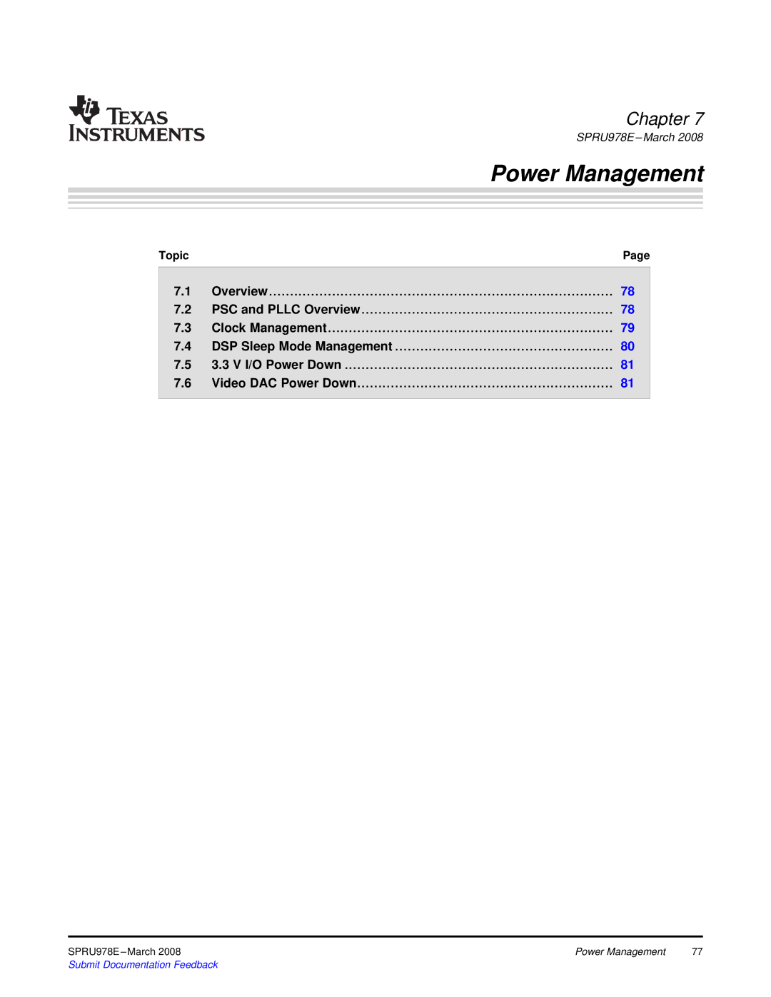 Texas Instruments TMS320DM643x manual Power Management 