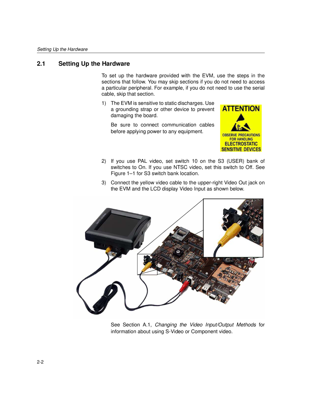 Texas Instruments TMS320DM6446 DVEVM v2.0 manual Setting Up the Hardware 