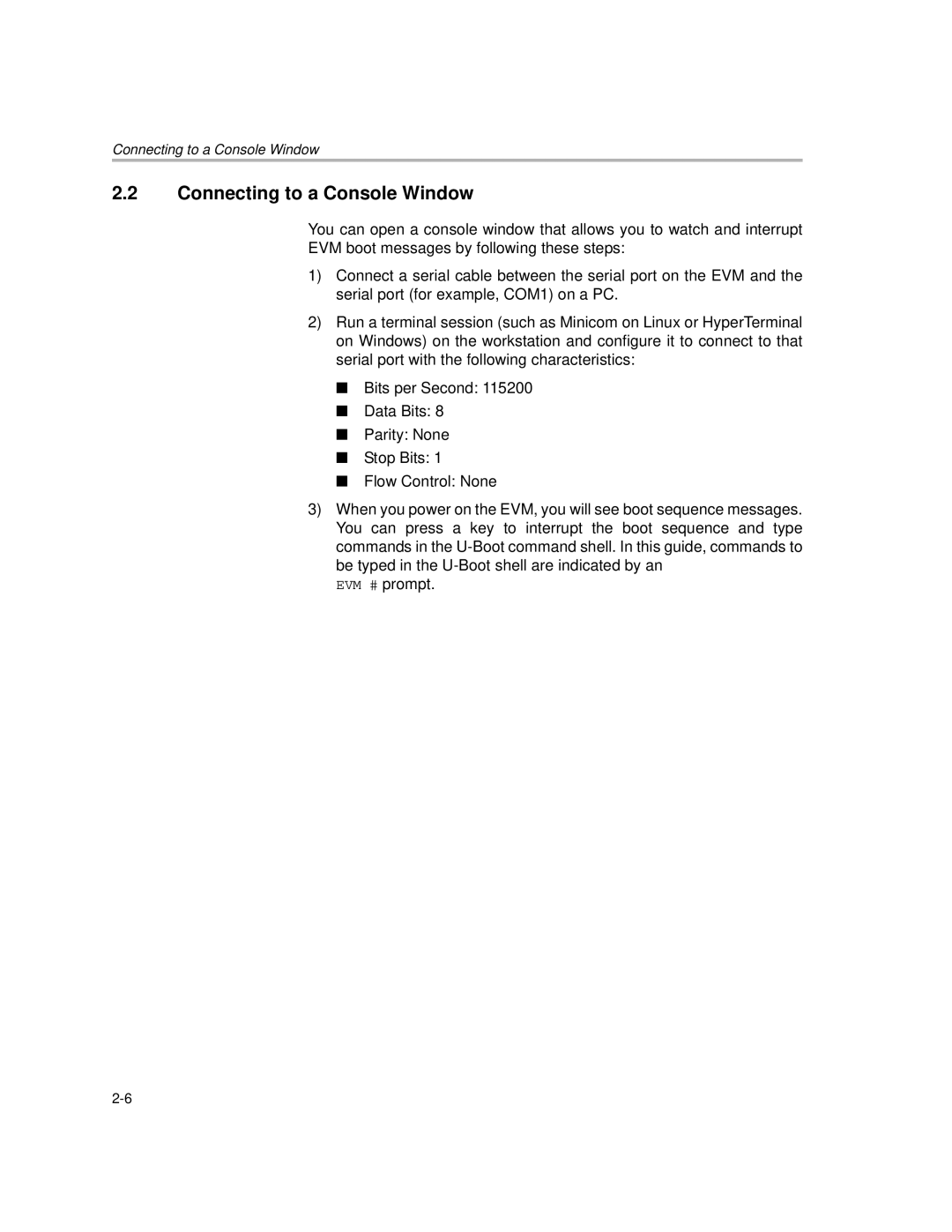 Texas Instruments TMS320DM6446 DVEVM v2.0 manual Connecting to a Console Window 