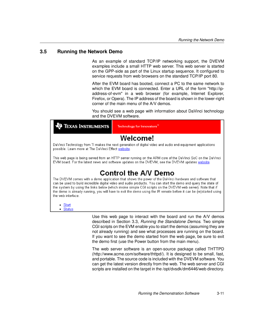 Texas Instruments TMS320DM6446 DVEVM v2.0 manual Running the Network Demo 