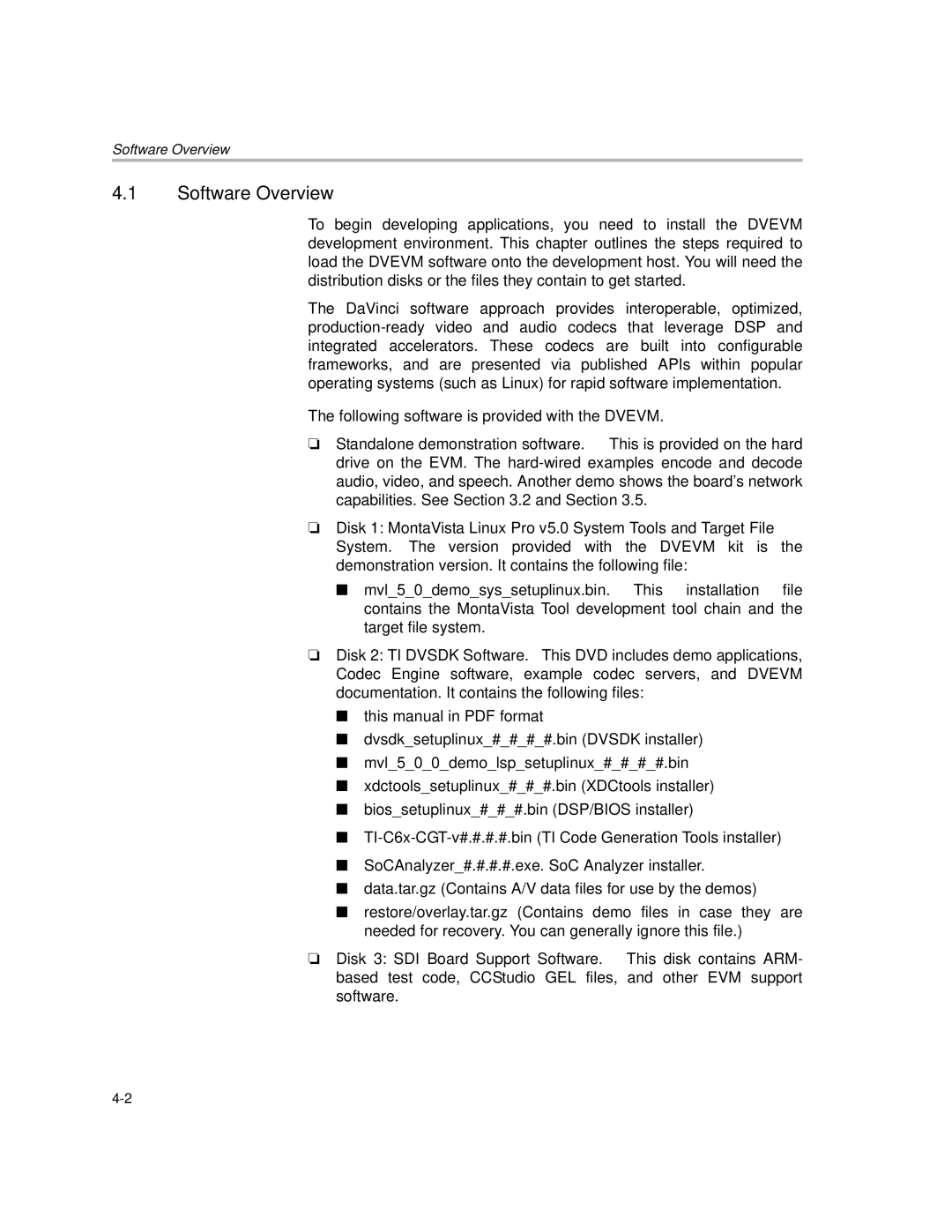 Texas Instruments TMS320DM6446 DVEVM v2.0 manual Software Overview 