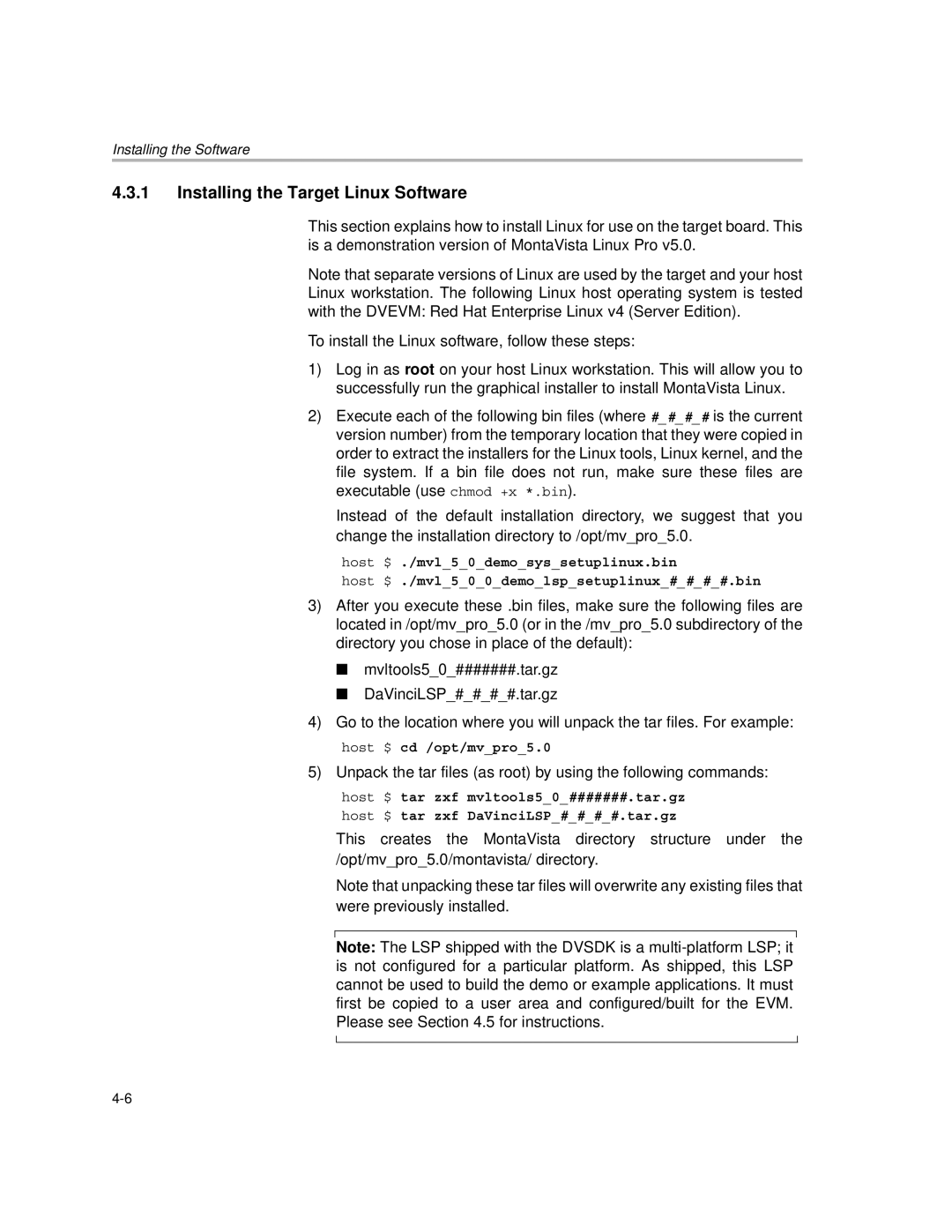 Texas Instruments TMS320DM6446 DVEVM v2.0 manual Installing the Target Linux Software 