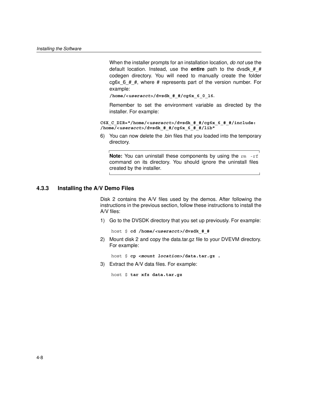 Texas Instruments TMS320DM6446 DVEVM v2.0 manual Installing the A/V Demo Files 