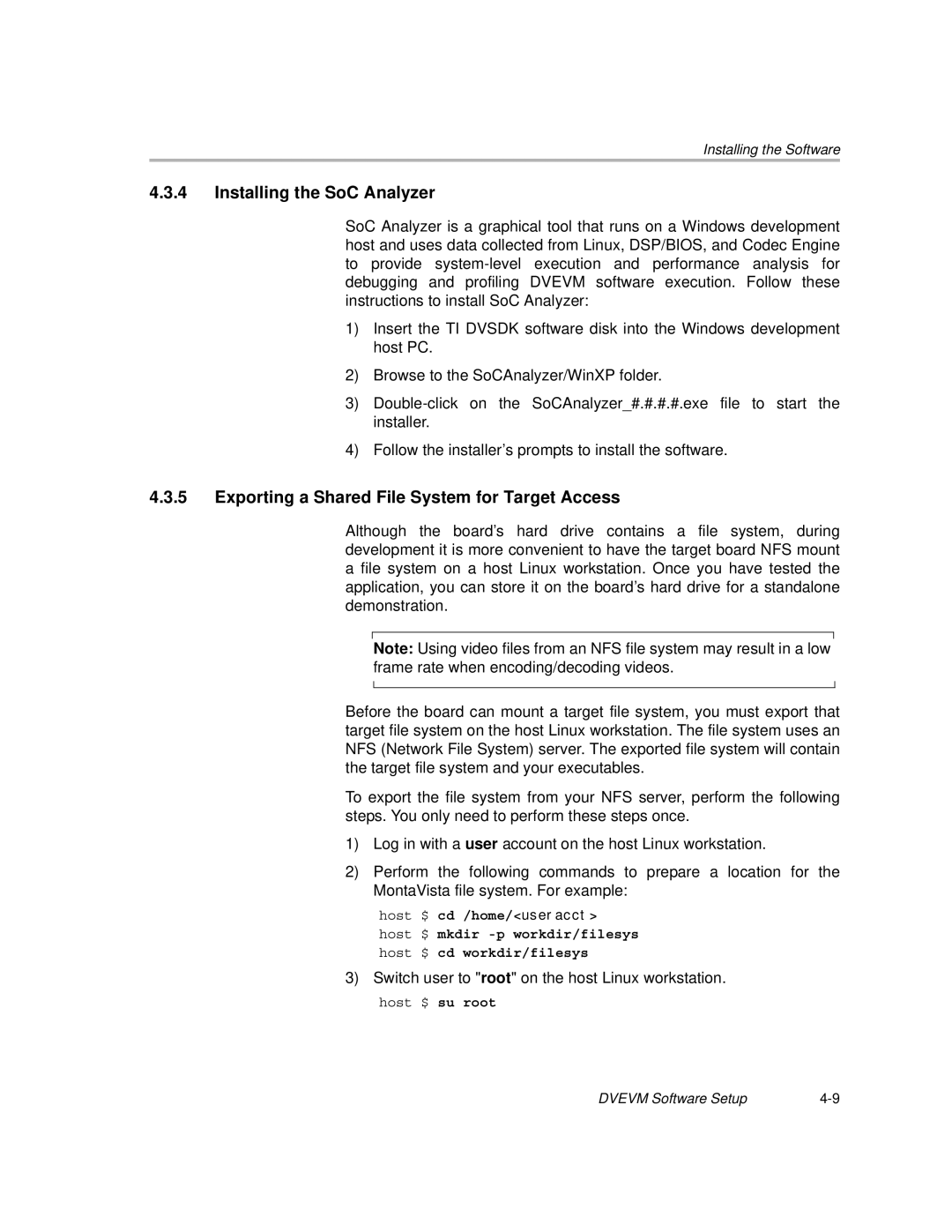 Texas Instruments TMS320DM6446 DVEVM v2.0 Installing the SoC Analyzer, Exporting a Shared File System for Target Access 