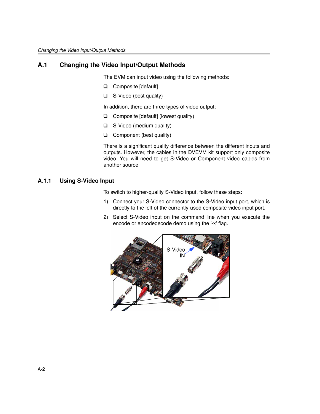 Texas Instruments TMS320DM6446 DVEVM v2.0 manual Changing the Video Input/Output Methods, Using S-Video Input 