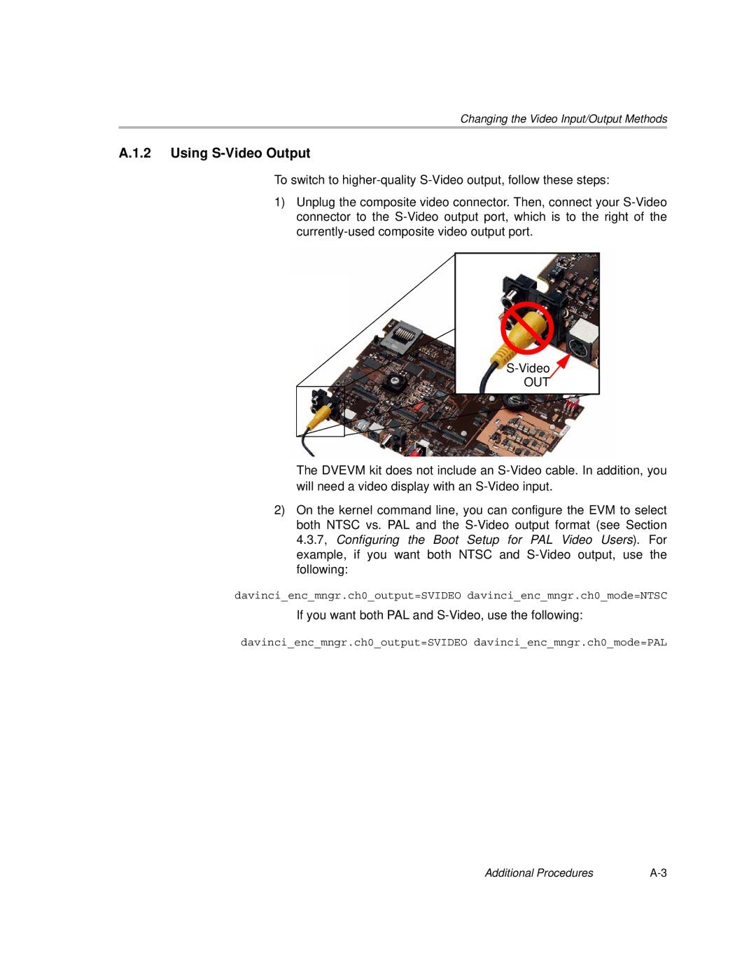 Texas Instruments TMS320DM6446 DVEVM v2.0 manual Using S-Video Output 