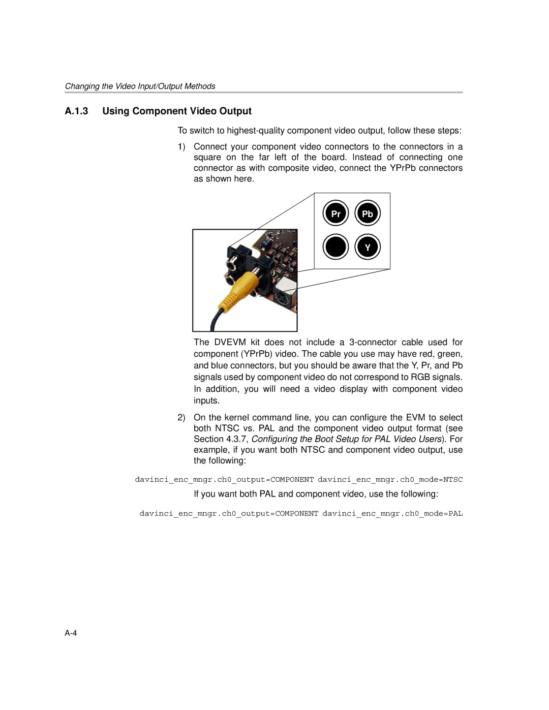 Texas Instruments TMS320DM6446 DVEVM v2.0 manual Using Component Video Output, Pr Pb 