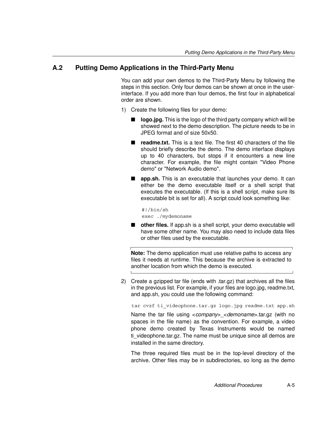 Texas Instruments TMS320DM6446 DVEVM v2.0 manual Putting Demo Applications in the Third-Party Menu 