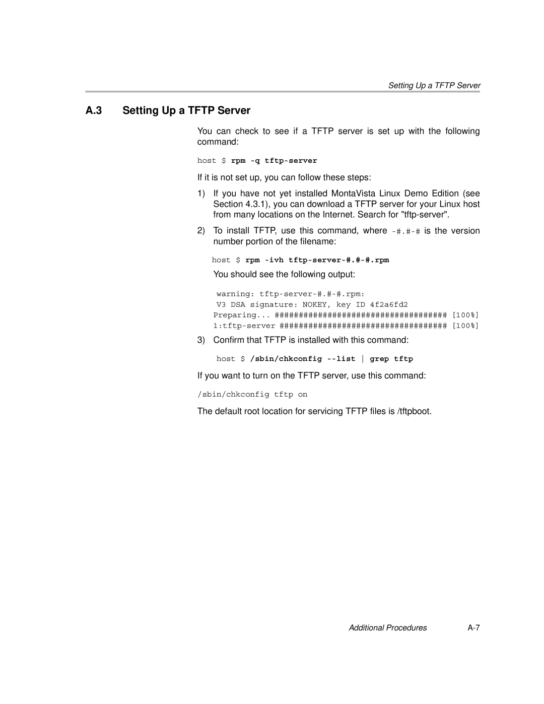 Texas Instruments TMS320DM6446 DVEVM v2.0 manual Setting Up a Tftp Server, You should see the following output 