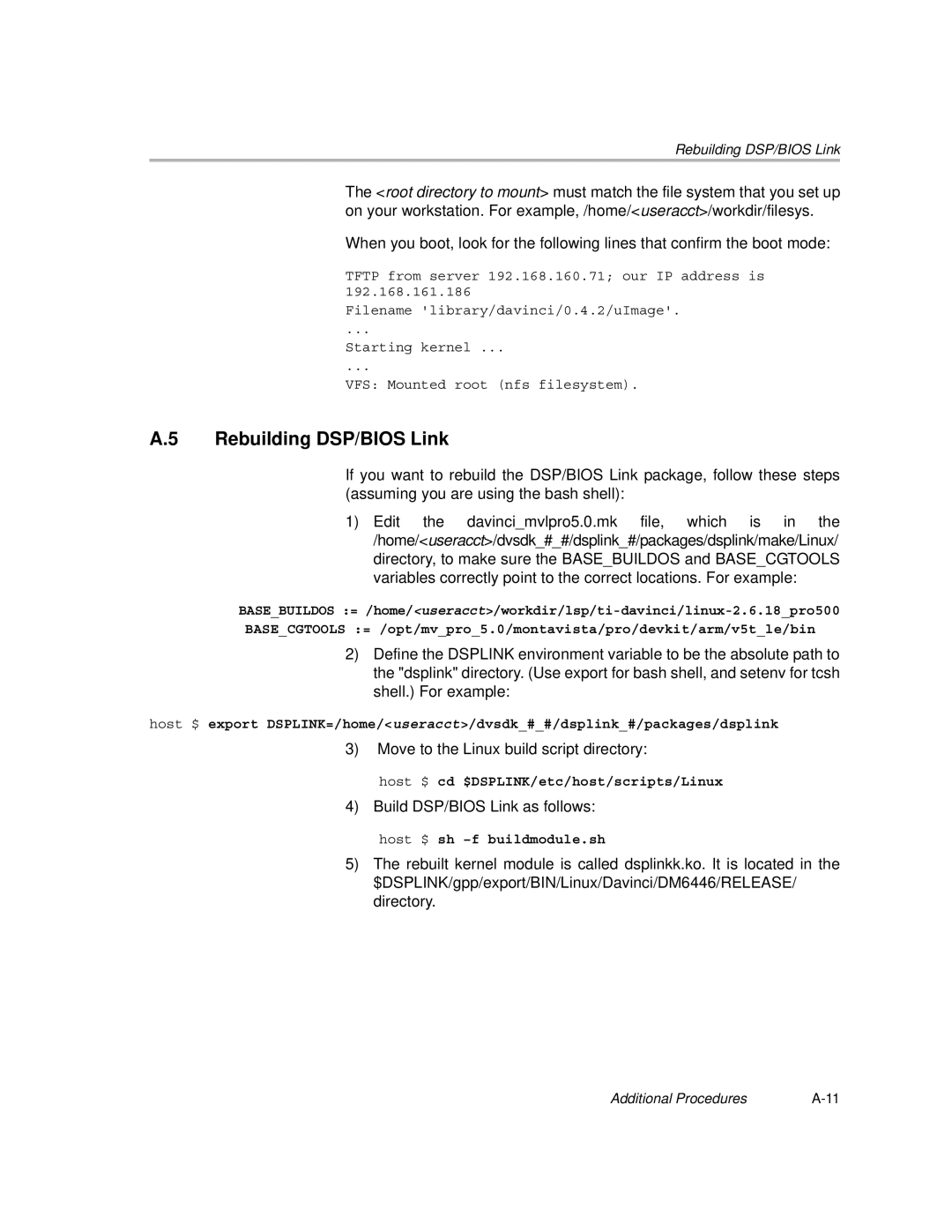 Texas Instruments TMS320DM6446 DVEVM v2.0 manual Rebuilding DSP/BIOS Link 