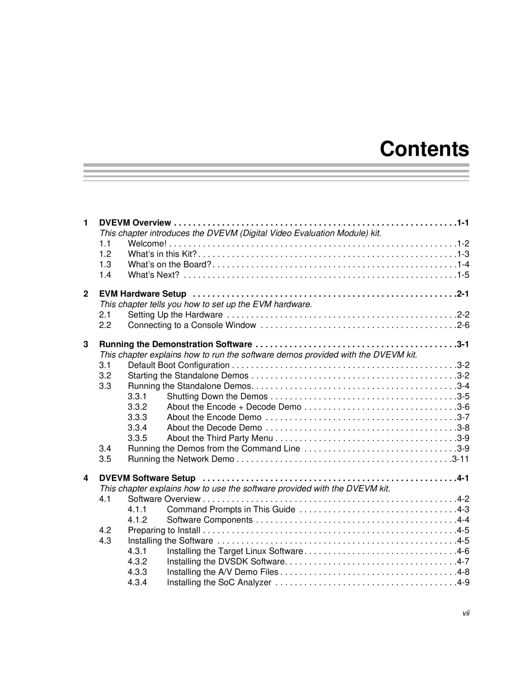 Texas Instruments TMS320DM6446 DVEVM v2.0 manual Contents 