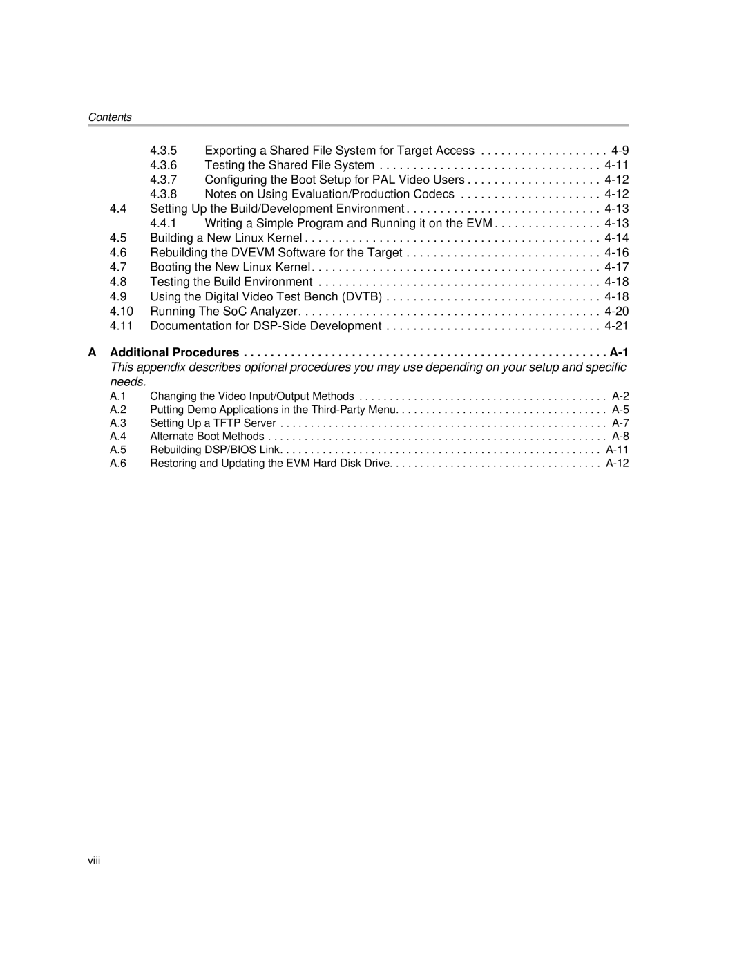 Texas Instruments TMS320DM6446 DVEVM v2.0 manual Contents 