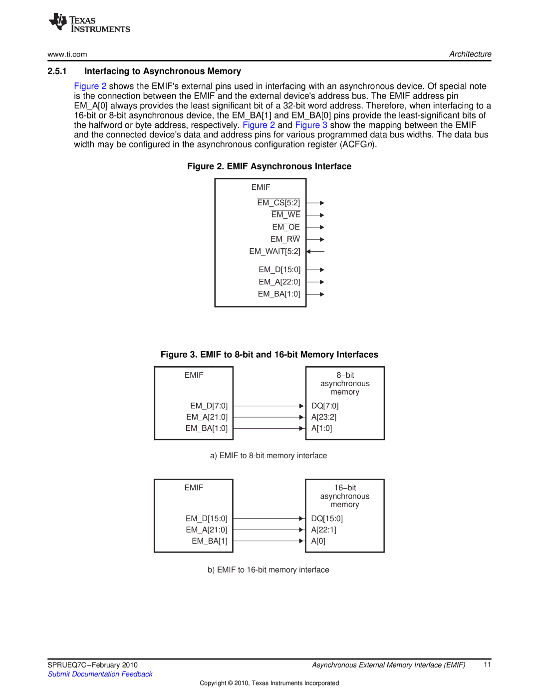 Texas Instruments TMS320DM646X DMSOC manual Interfacing to Asynchronous Memory, Emif Asynchronous Interface 