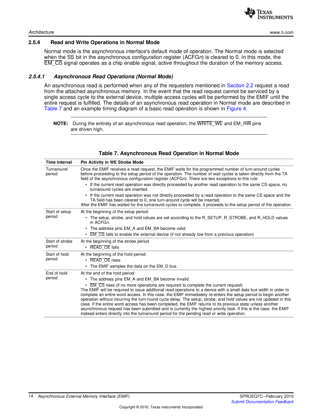 Texas Instruments TMS320DM646X DMSOC Read and Write Operations in Normal Mode, Asynchronous Read Operations Normal Mode 