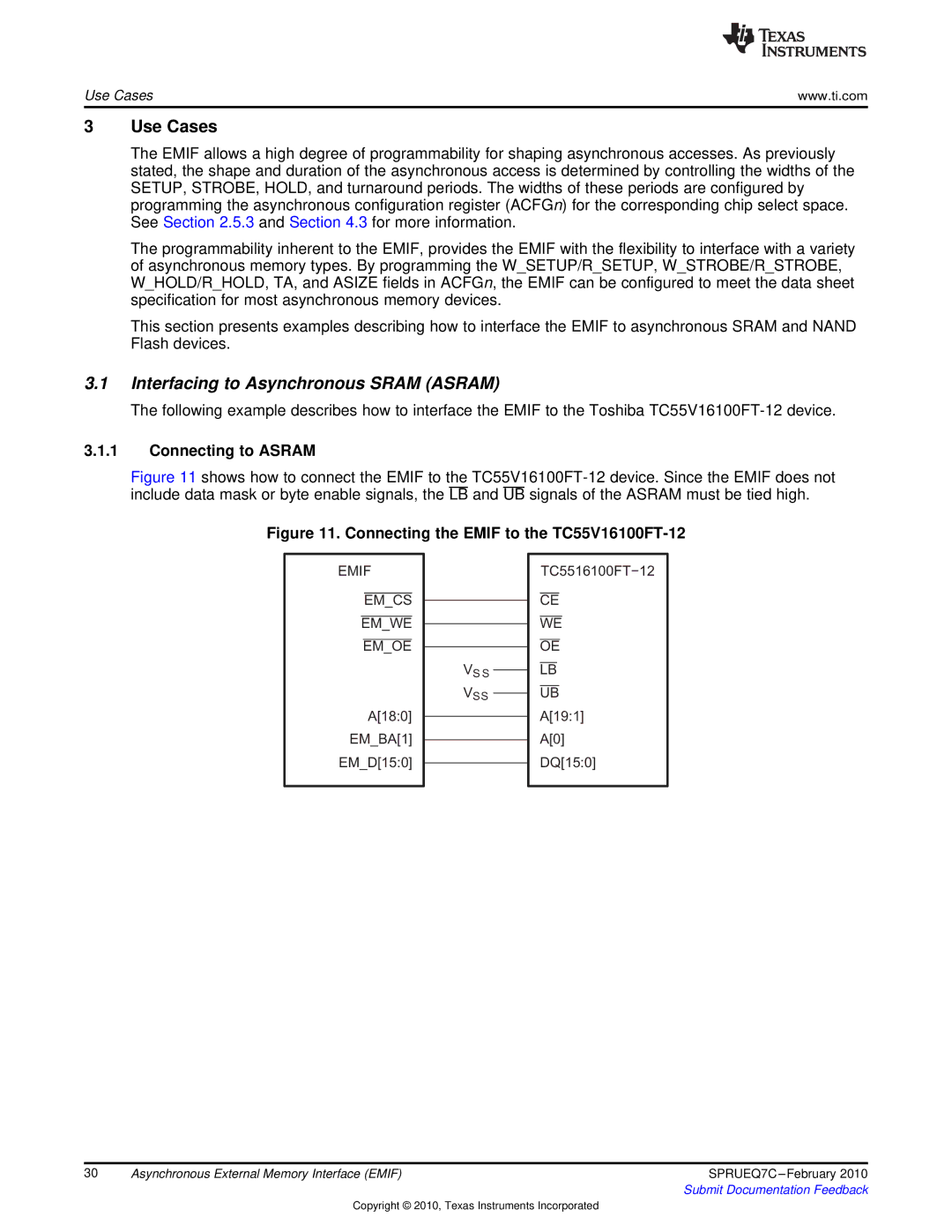 Texas Instruments TMS320DM646X DMSOC manual Interfacing to Asynchronous Sram Asram, Connecting to Asram 