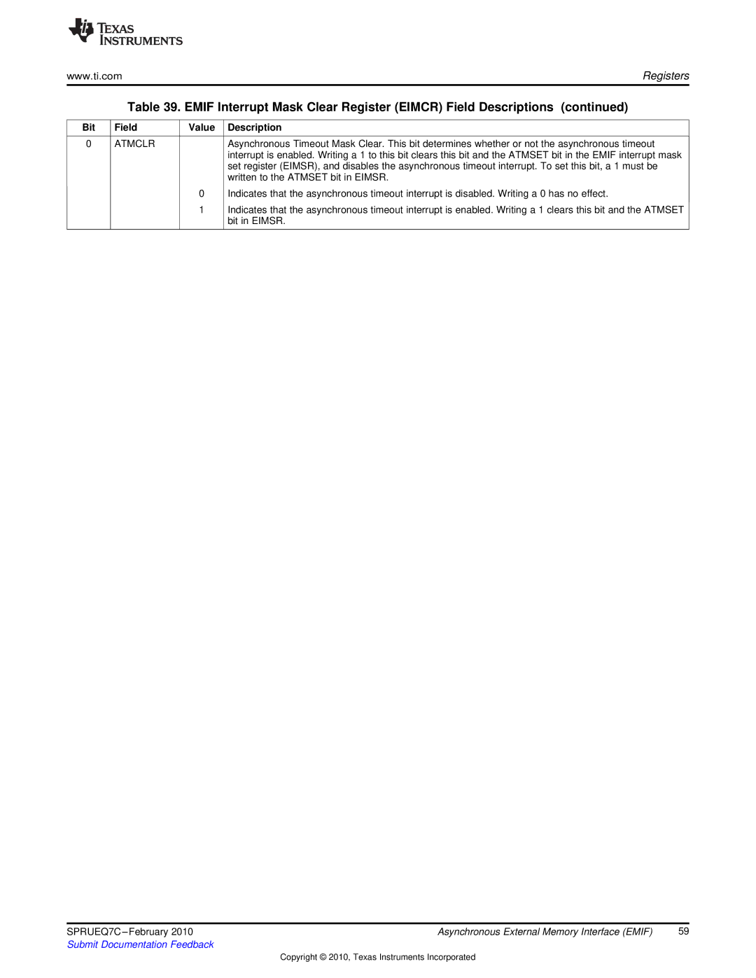 Texas Instruments TMS320DM646X DMSOC manual Written to the Atmset bit in Eimsr 