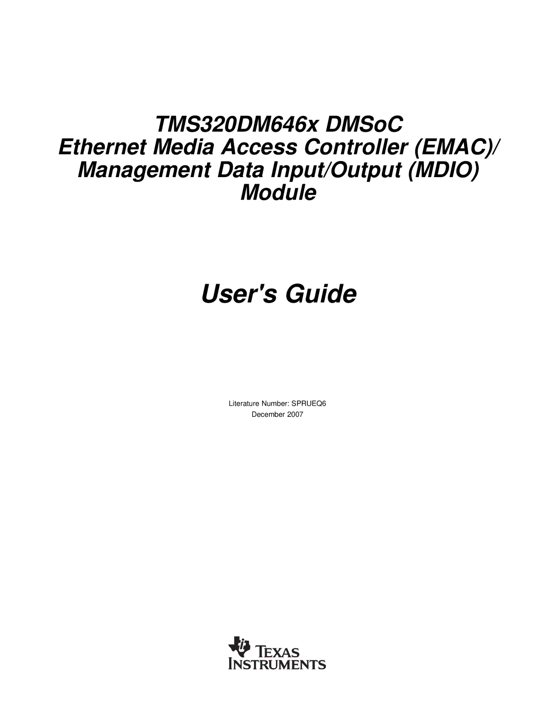 Texas Instruments TMS320DM646x manual Users Guide 