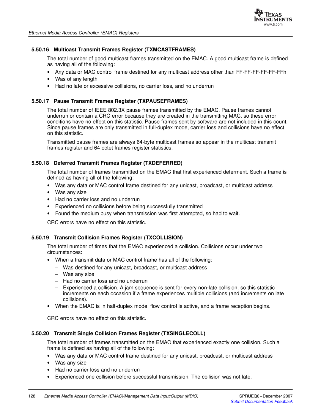 Texas Instruments TMS320DM646x manual Multicast Transmit Frames Register Txmcastframes 