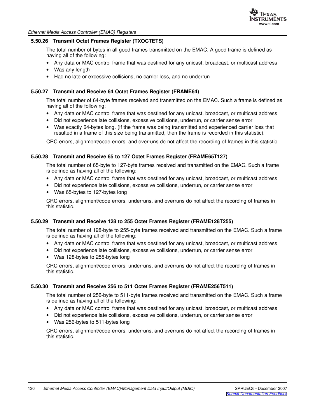 Texas Instruments TMS320DM646x manual Transmit Octet Frames Register Txoctets 