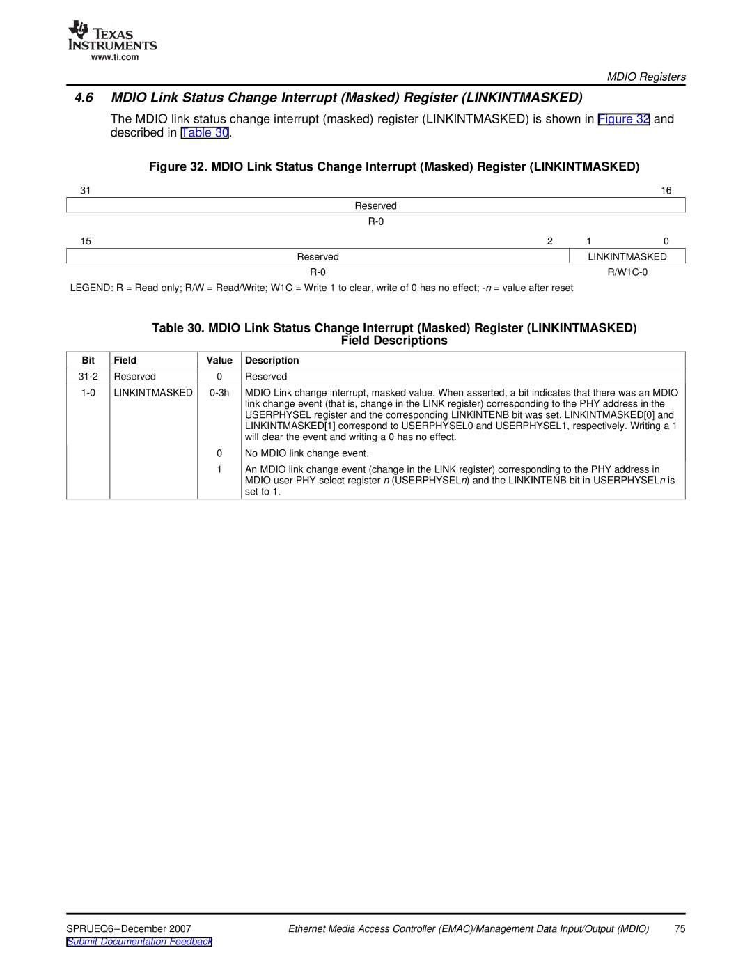 Texas Instruments TMS320DM646x manual Will clear the event and writing a 0 has no effect 