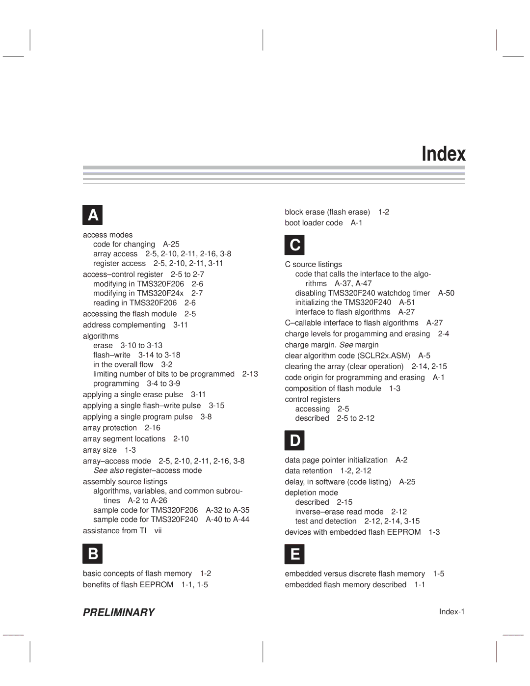 Texas Instruments TMS320F20x/F24x DSP manual Index 